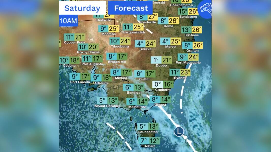 Wild weather and plunging temperatures are forecast for Australia's south-east. Picture by Bureau of Meteorology via Twitter.