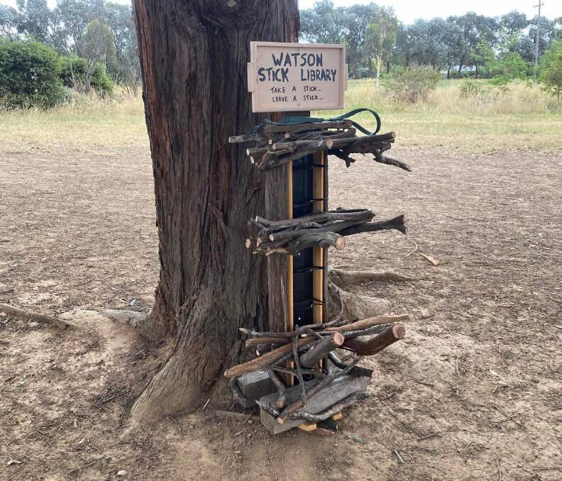 Tom Corra and his seven-year-old son made the Watson Stick Library following a conversation with another local about the lack of sticks in the area. Picture supplied