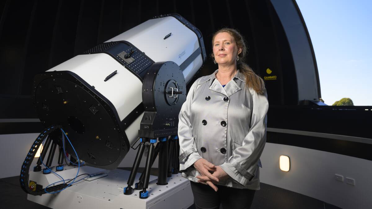 Director of the ANU Institute for Space Professor Anna Moore launches the Australian Quantum Optical Ground Station at Mount Stromlo. Picture by Keegan Carroll