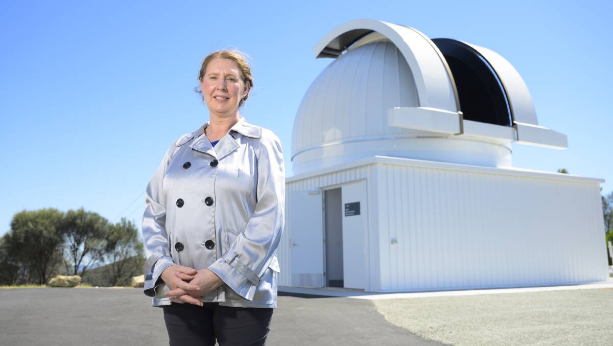 Director of the ANU Institute for Space Professor Anna Moore launches the Australian Quantum Optical Ground Station at Mount Stromlo. Picture by Keegan Carroll