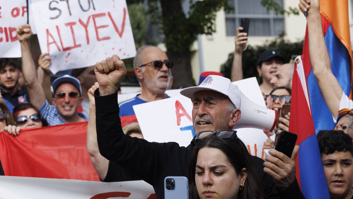 Hundreds of people came from Sydney and Melbourne to protest Azerbaijan's offensive in Nagorno-Karabakh. Picture by Keegan Carroll