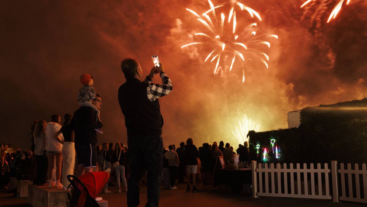 Thousands of Canberrans watch the Skyfire fireworks show. Picture by Keegan Carroll.