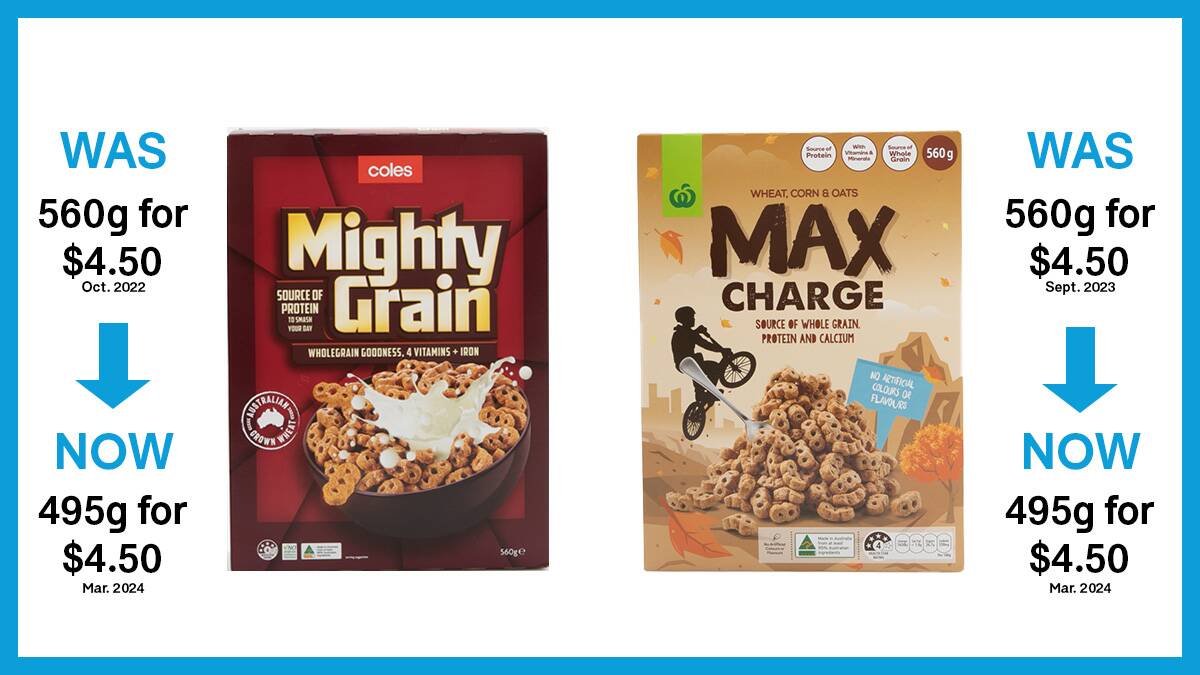Cereal brands have decreased the size of their products but kept the price the same. Photo supplied