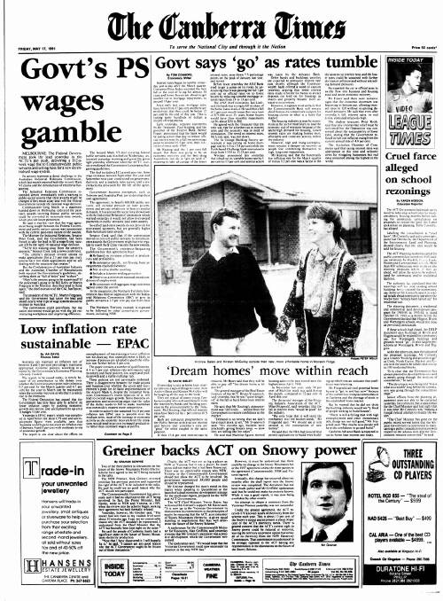 The front page of The Canberra Times on May 17, 1991.