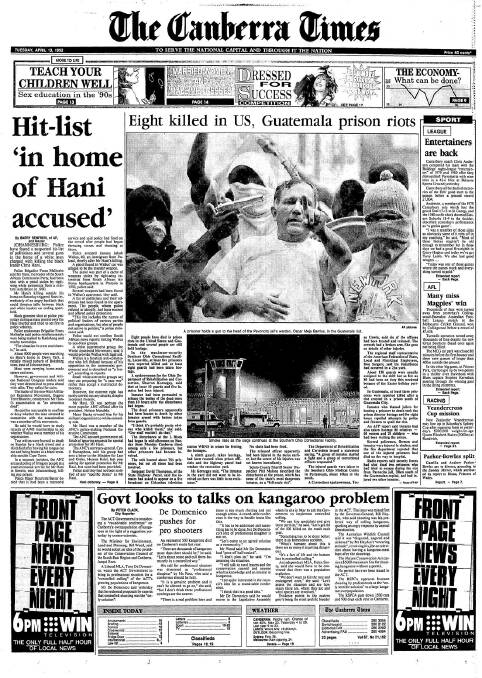 The front page of the paper on this day in 1993.