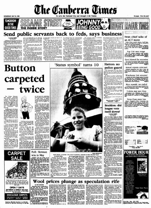 The front page of The Canberra Times on May 16, 1990.