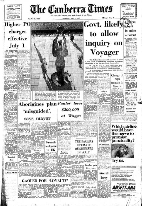 The front page of the paper on this day in 1967.