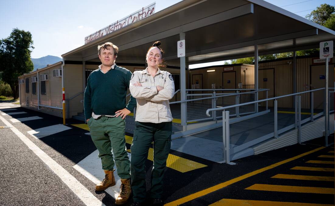 ACT Parks staff Tim Williams and El Crowe are excited to be back at Tidbinbilla. Picture by Elesa Kurtz