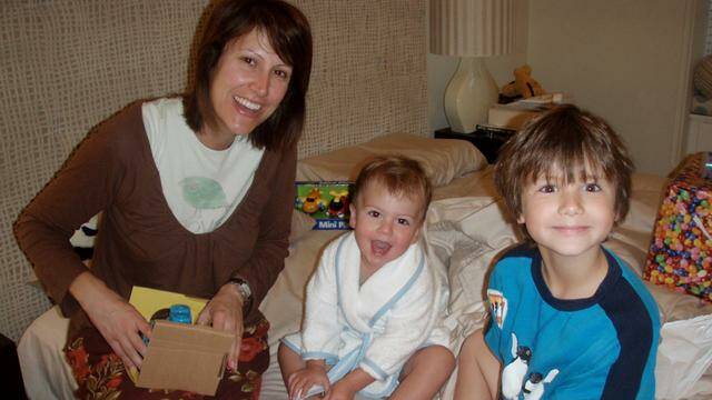 Natalie Barr with sons Hudson and Lachlan when they were little. Picture Channel Seven