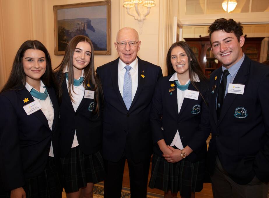 St Mary MacKillop College year 12 students Jade Camilleri, Ava Rezo-Kolak, Lilly Vassallo and Zachary Cuningham at Government House this week with Govenor-General David Hurley. Picture: Supplied
