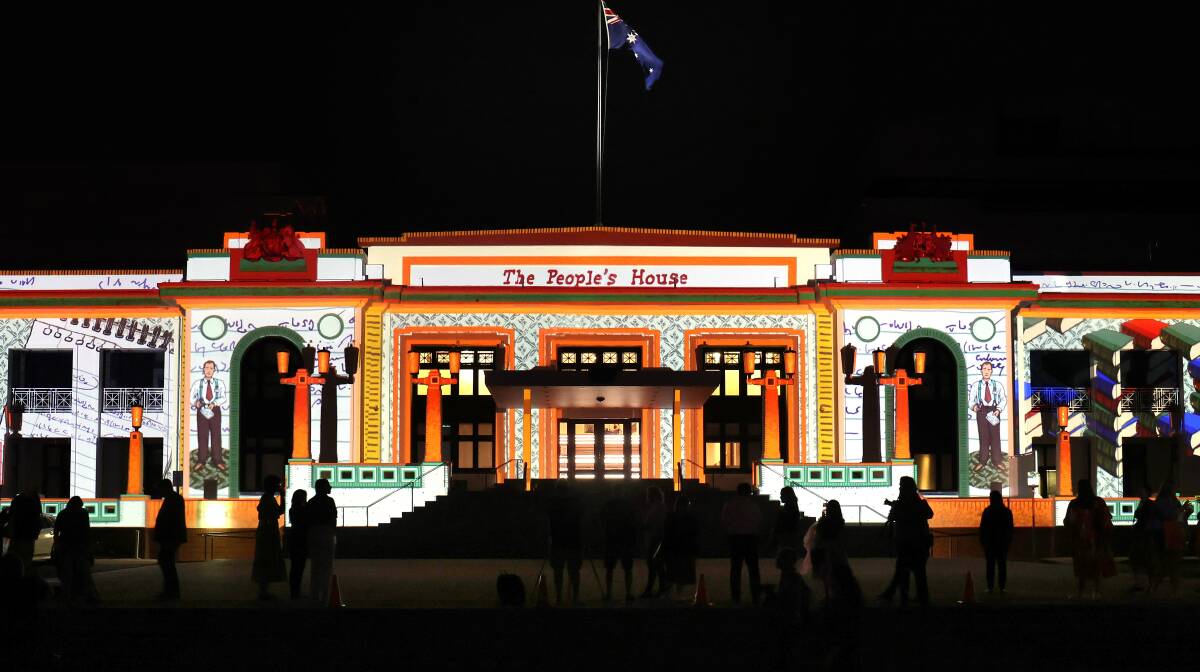 Old Parliament House at a preview for Enlighten on Wednesday night. Picture by James Croucher