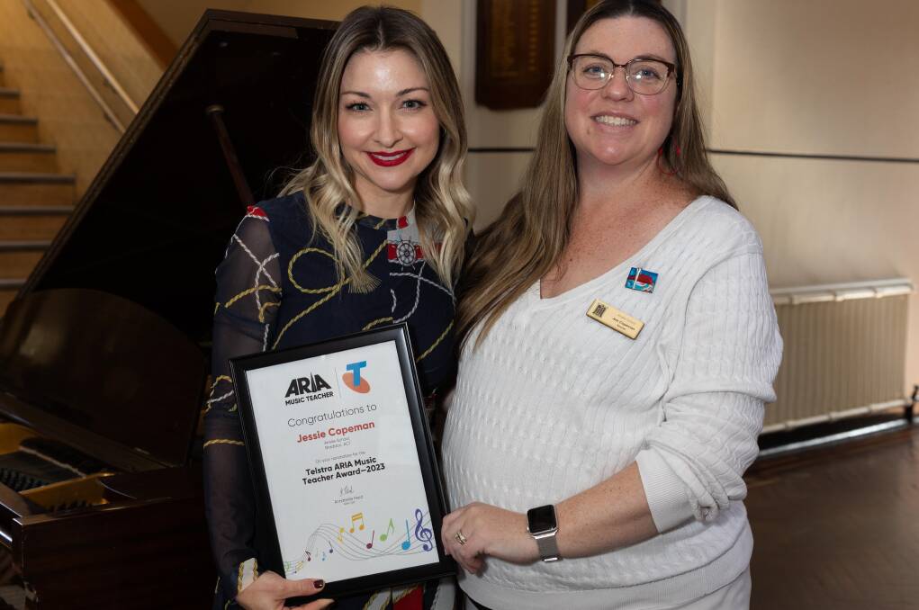 ARIA Music Teacher Award ambassador Kate Miller-Heidke with finalist, Ainslie School teacher Jess Copeman. Picture supplied 