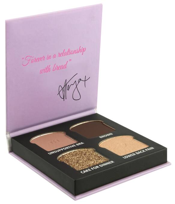 The Get Bready! eyeshadow line with shades featuring names such as Lower Back Pain and Cake for Dinner. Picture supplied 