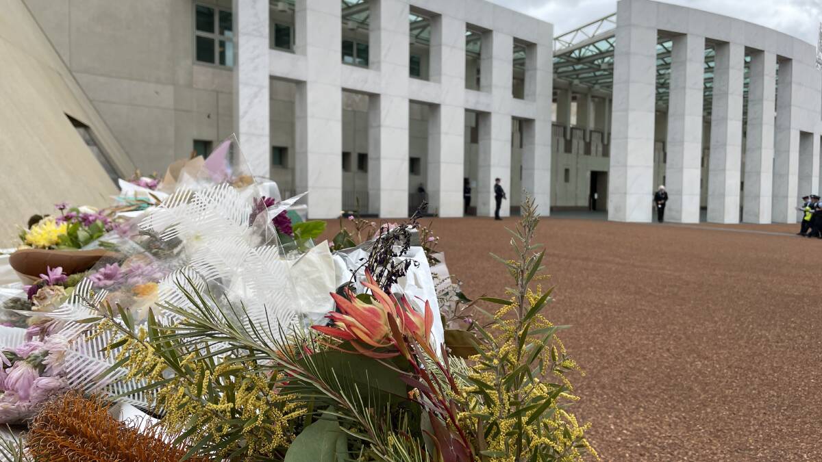 Floral tributes left for the Queen at Parliament House. Picture by Megan Doherty