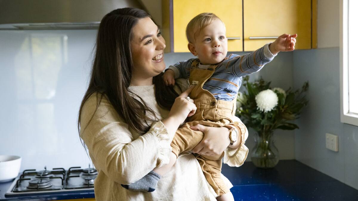Tia Riley at home in Kambah with her son Darcy Scott, 20 months. Darcy was born three months' premature and weighed less than one kilogram. Picture: Keegan Carroll