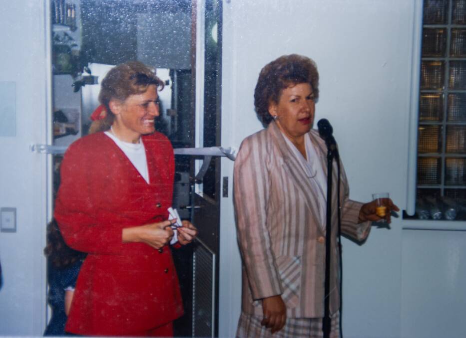 Canberra MP Ros Kelly and ACT Senator Margaret Reid at the opening of Capital Hair in 1988. Picture: Supplied