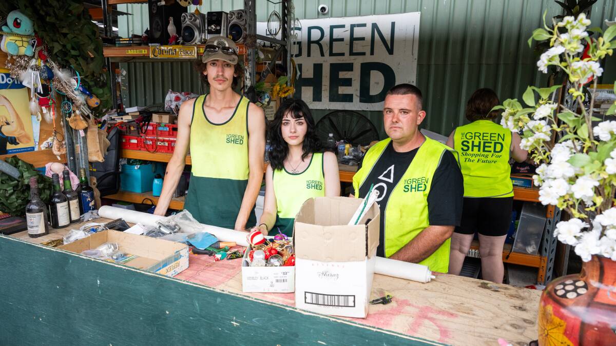 The Green Shed workers at Mugga Lane Lachlan Grinbergs, Jemma Buchucker and Tyler Daly are devastated by The Green Shed not having its contract renewed at the reusables facility. Picture by Elesa Kurtz