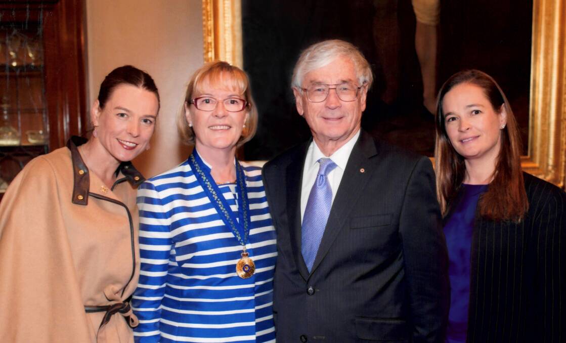 Pip and Dick Smith with daughters Jenny and Hayley (left). Picture: Supplied