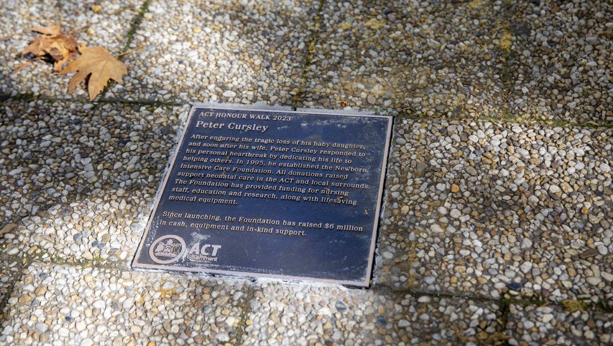 The plaque for Peter Cursley, the founder of the Newborn Intensive Care Foundation. Picture supplied