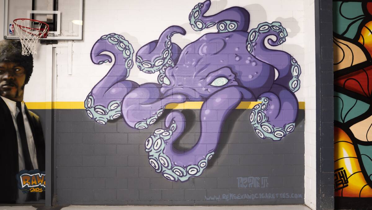 Lach's mural at the European Garage in Fyshwick. Picture: Dion Georgopoulos 