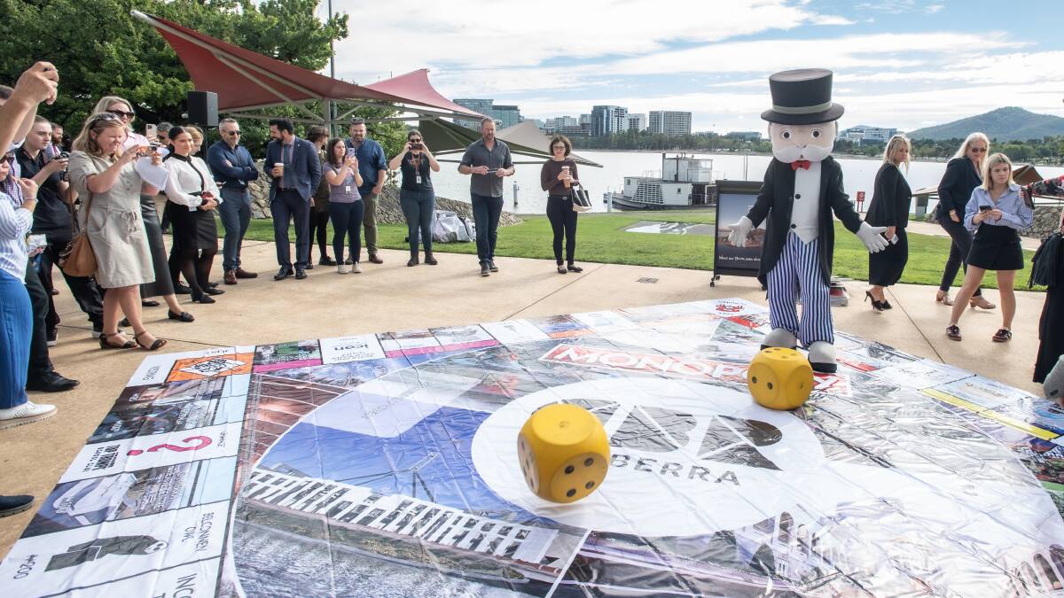 A giant board was revealed at the Canberra Monopoly launch at the National Museum on Wednesday. Picture by Karleen Minney