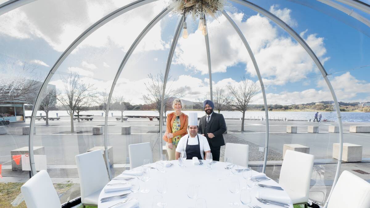  Dining Dome director Dr Lynne Pezzullo with Water's Edge head chef Avtar Singh and managing director Will Bal. Pictures: Sitthixay Ditthavong