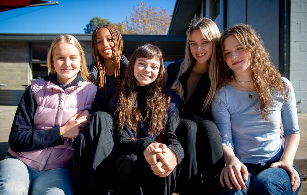 Xanthe Campbell with her friends at Dickson College. Picture: Elesa Kurtz