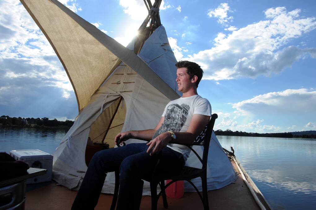 William Woodbridge lived on the floating tepee on Lake Ginninderra for three months in 2012. Picture: Gary Schafer