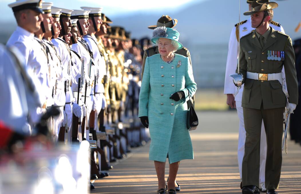 Queen Elizabeth arriving at Fairbairn in Canberra at the start of her Australian tour in 2011. Picture by Marina Neil