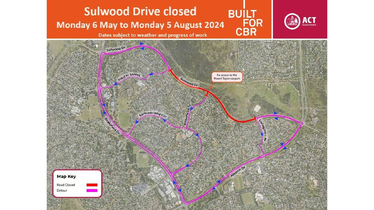 A map of the road closure and suggested detours during the more than three months of roadworks on Sulwood Drive. Picture supplied 