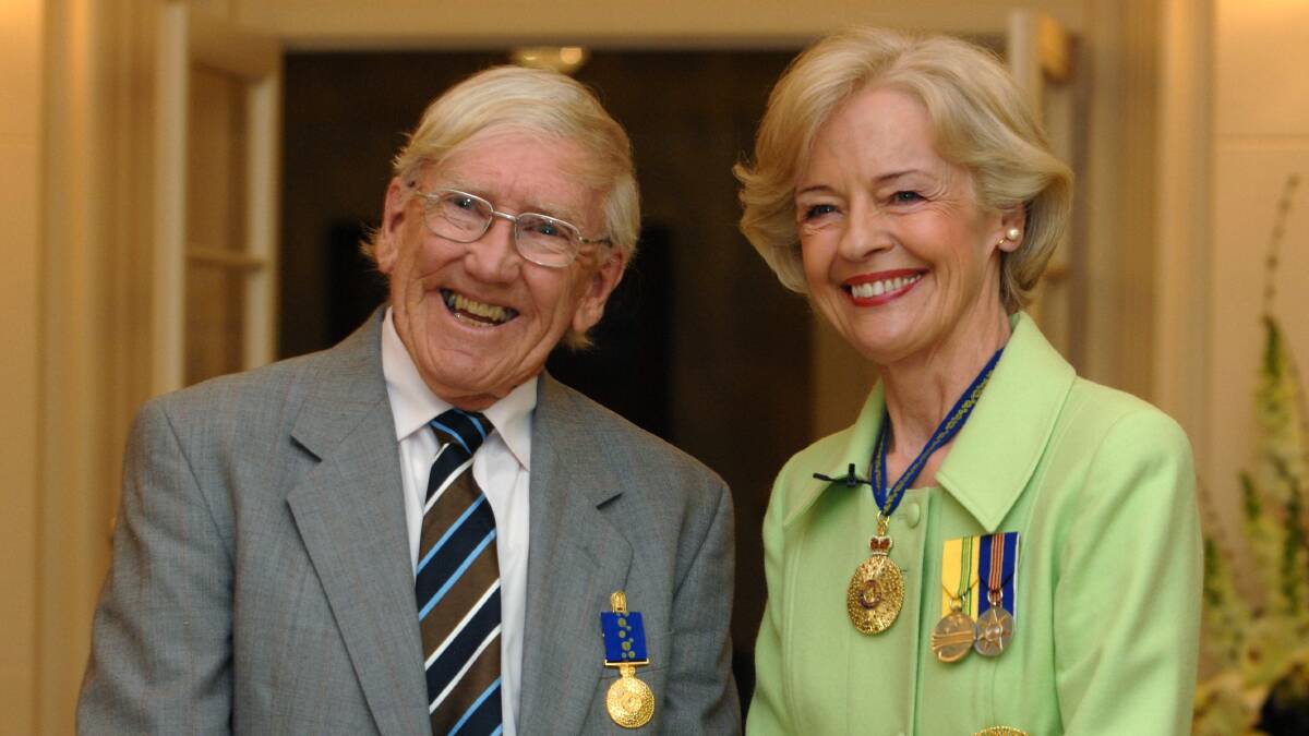 Alan Foskett in 2009 with Governor-General Quentin Bryce who presented him with an Medal of the Order of Australia (OAM) for his services to ACT history. Picture: Graham Tidy