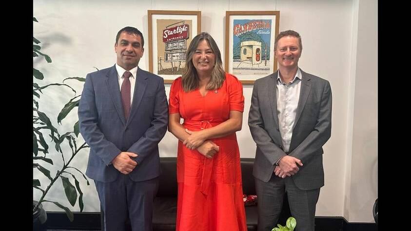  Sports Minister Yvette Berry met last month with the Tuggeranong ice sports facility proponents Ross Pelligra and Stephen Campbell. Picture Facebook
