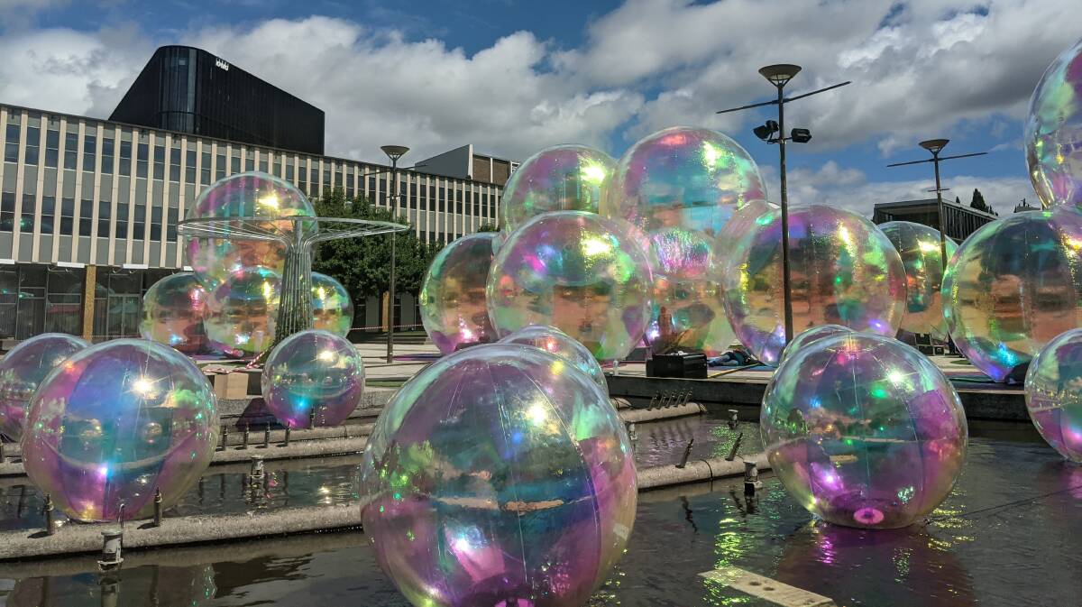 Did someone say hot air? The bubbles outside the Legislative Assembly. Picture: Megan Doherty