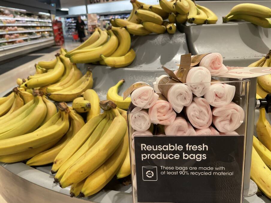 Coles customers in Canberra now have to bring their own bags for fruit and veg or buy these bags at the supermarkets. Picture by Megan Doherty