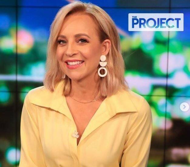 The Project host Carrie Bickmore wearing Olivia's "geometric" earrings, now known as the "Carrie" earrings. Picture: Supplied