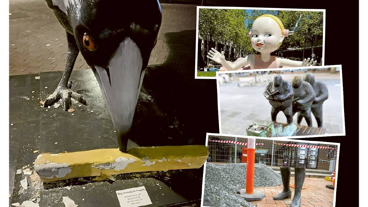 Some of the public artworks in Canberra damaged over the years. Images: ACM, Supplied