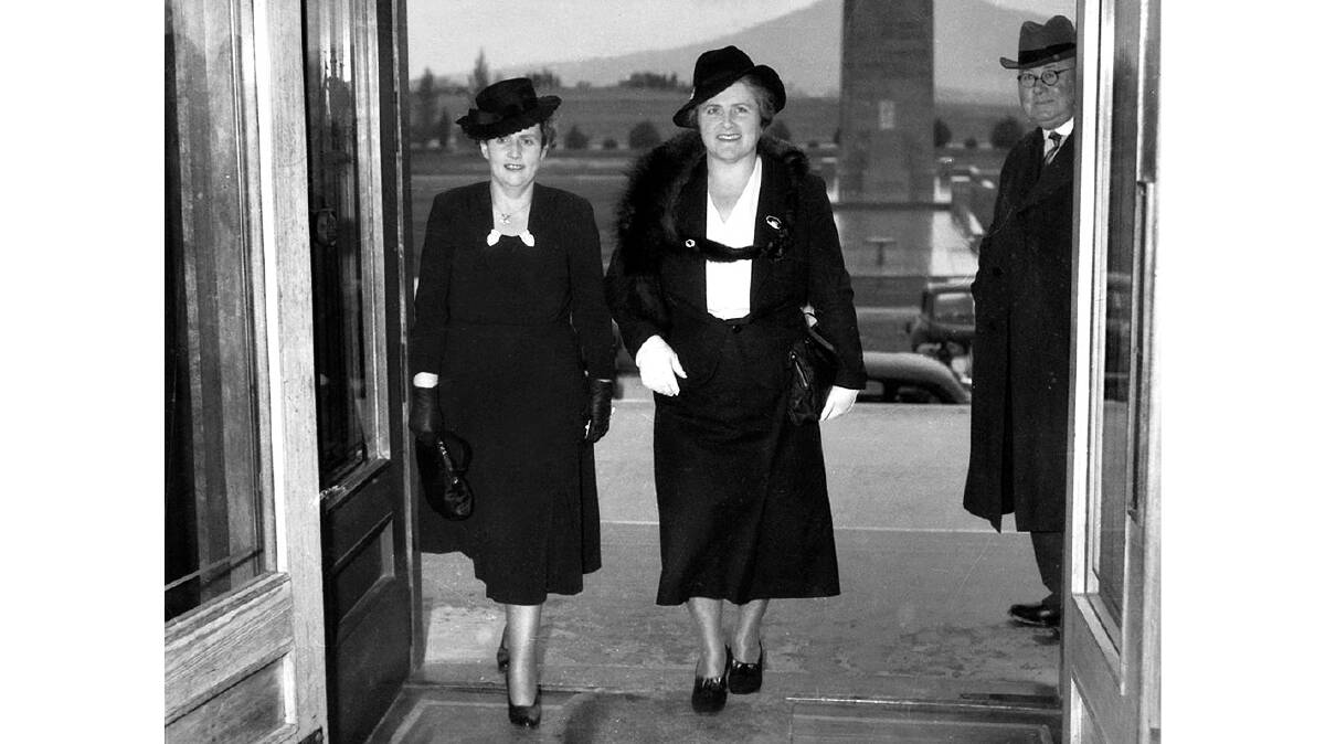  Dorothy Tangney (left) and Enid Lyons entering the front door of the House of Representatives on September 24, 1943. Photo supplied by the Australian War Memorial 
