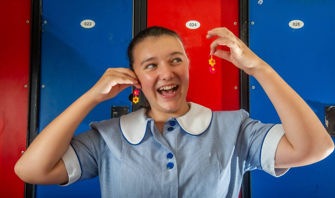 Radford College year seven student Olivia Christian started making earrings with polymer clay during lockdown last year. Picture: Karleen Minney