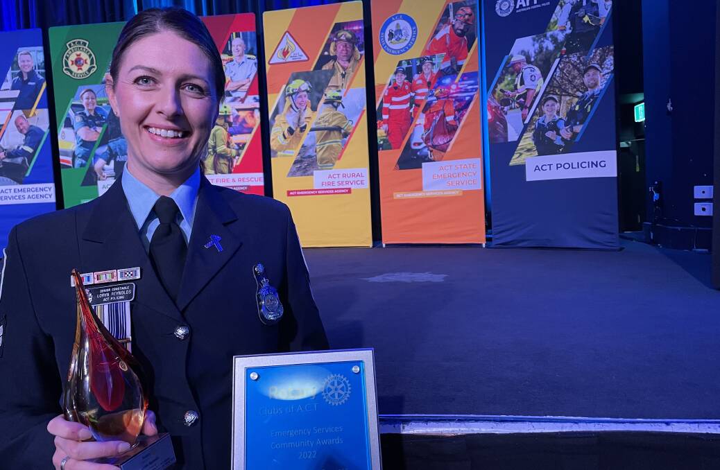 Senior Constable Loryn Reynolds was honoured for her role as a peer support officer in the ACT Police Welfare Team. Picture: Megan Doherty