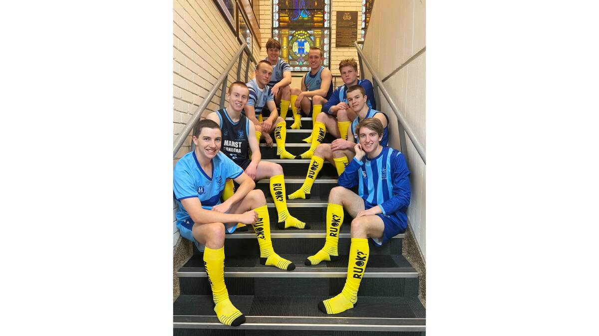 Marist College sports captains in their RUOK? Day socks. Picture supplied