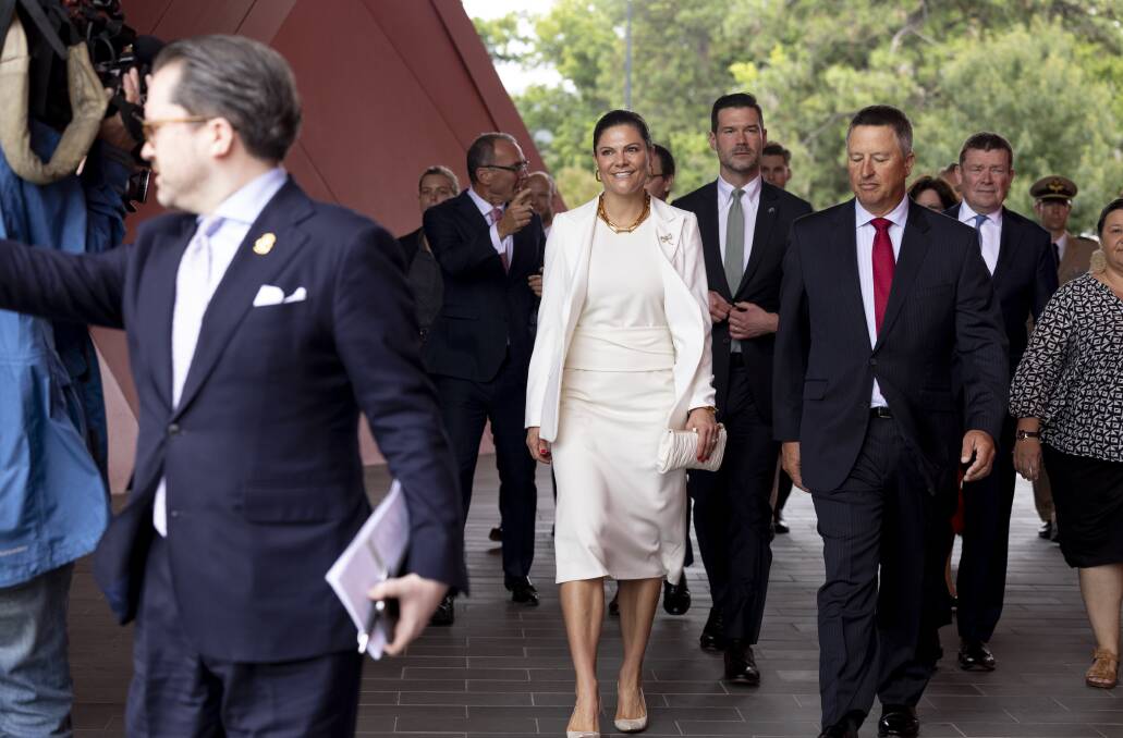 Her Royal Highness Crown Princess Victoria arrives at the National Museum of Australia. Picture by Keegan Carroll