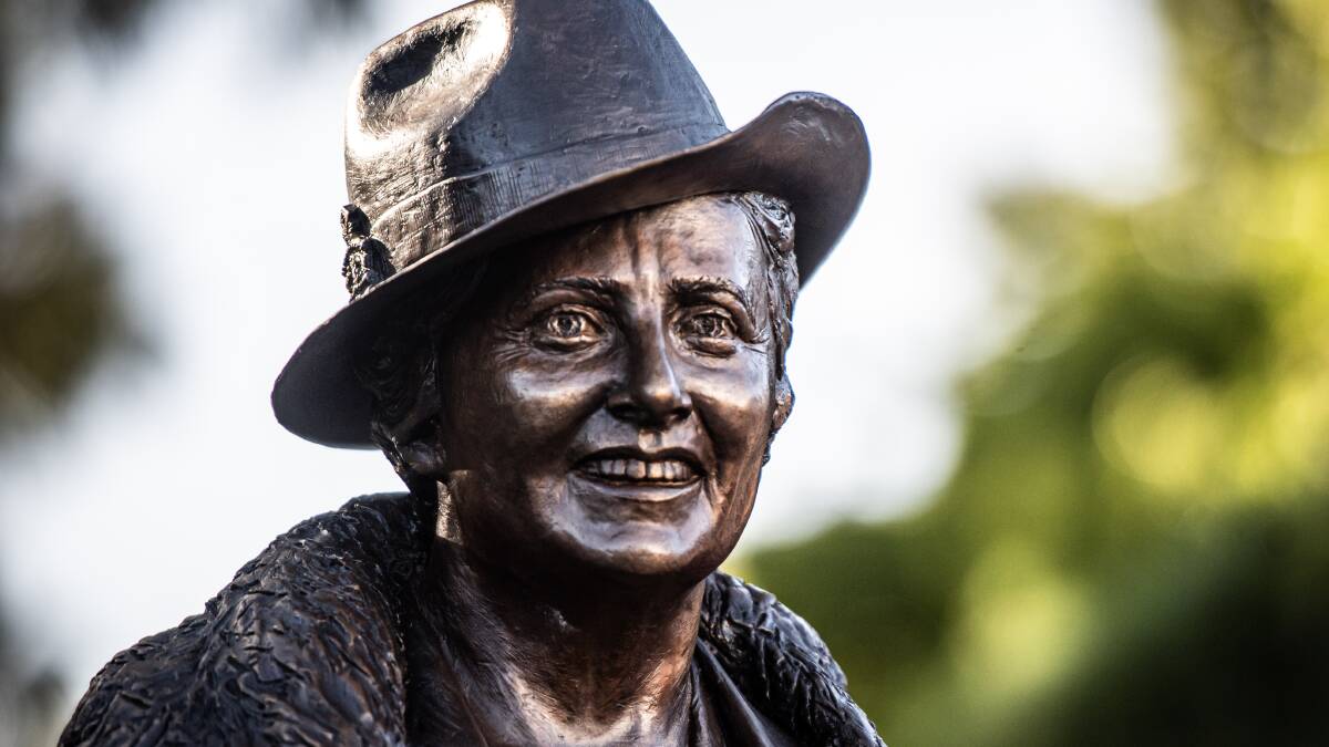 One half of the sculpture, Enid Lyons, the first woman elected to the House of Representatives. Picture by Karleen Minney 