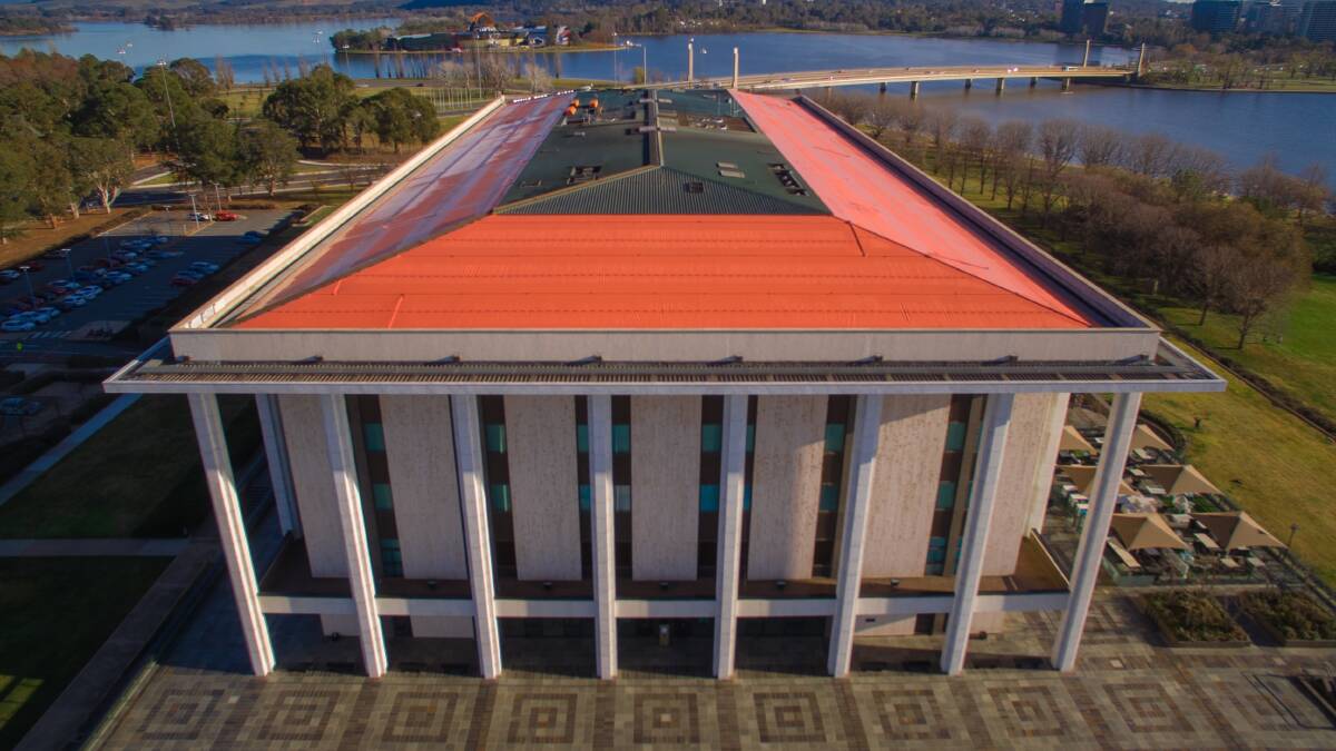 Temporary protective covering on the roof of the National Library. Picture: Supplied