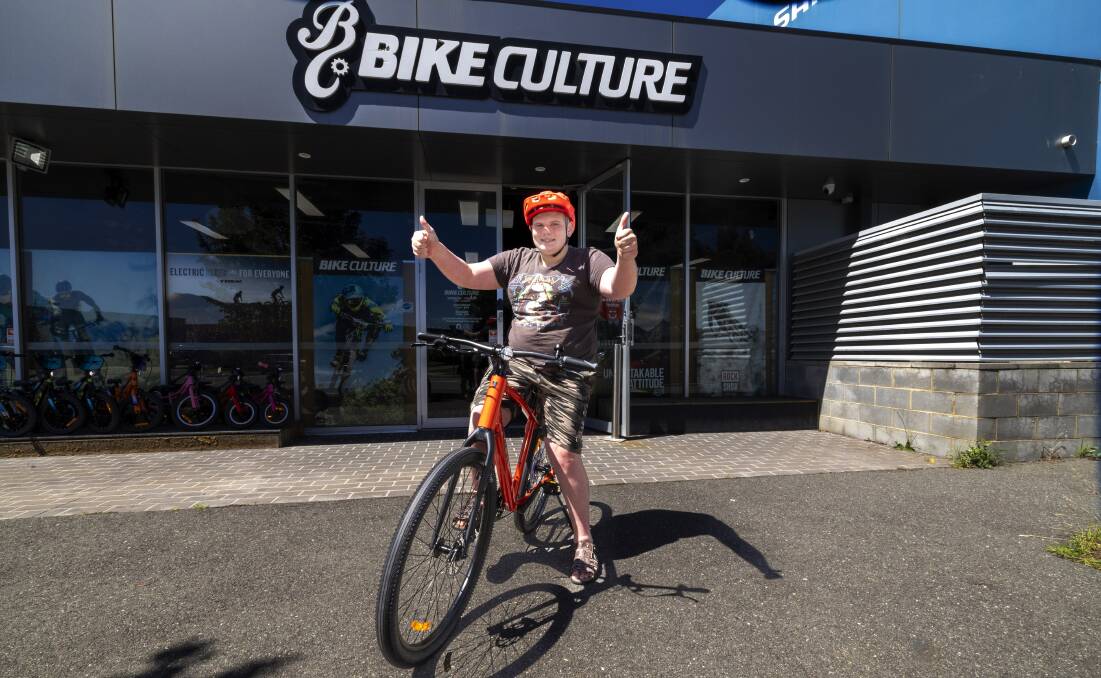 Jed Rowe, 14, on his new bike after his other one was stolen just over a week ago. Picture by Gary Ramage