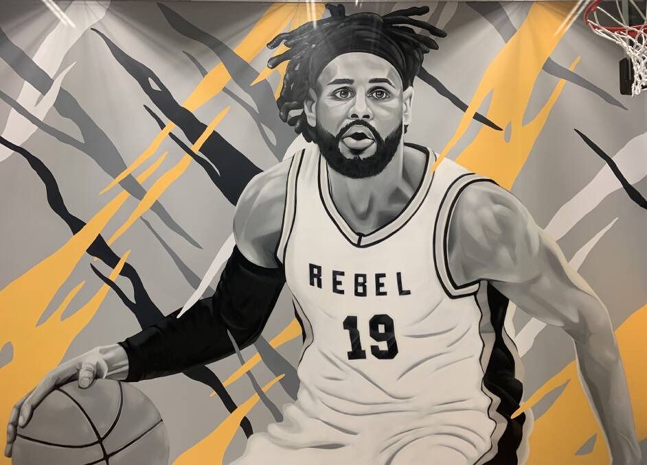 A close-up of the Patty Mills section of the mural.