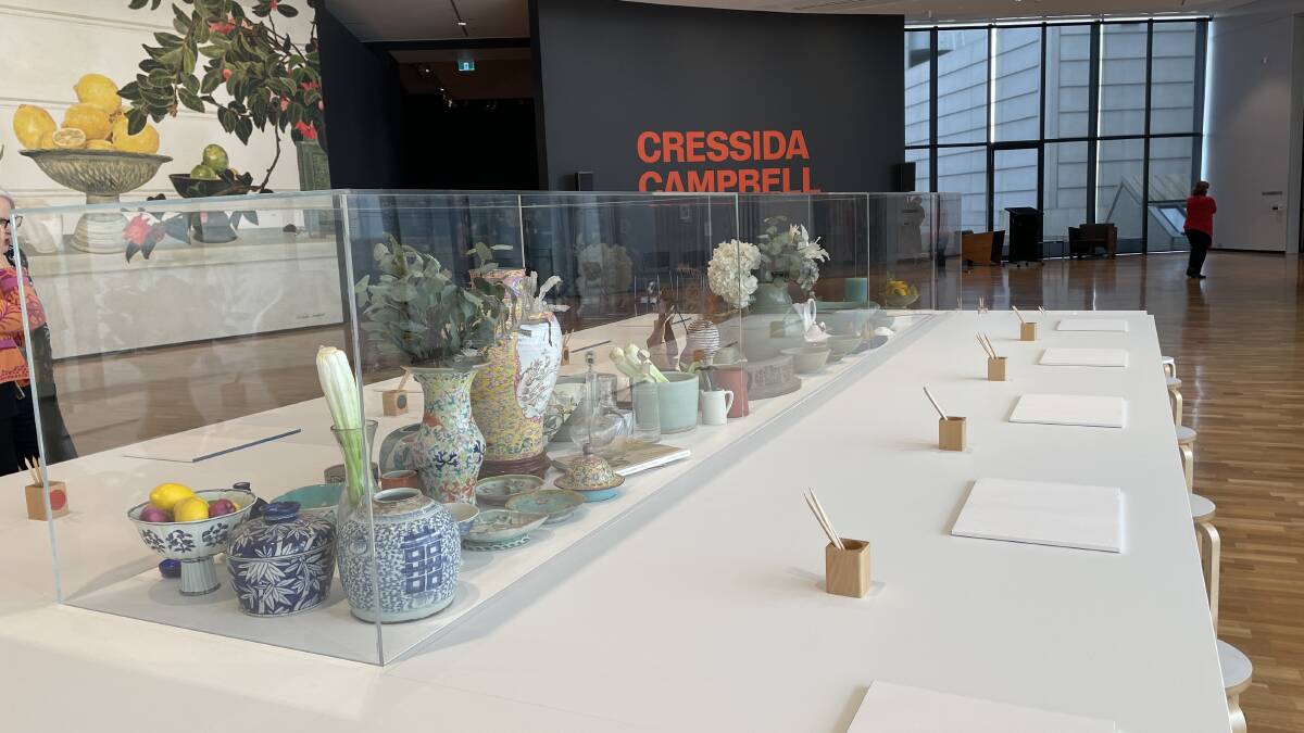 The drop in and draw area where visitors to the Cressida Campbell exhibition can try their own hand at creating a still life. Picture by Megan Doherty