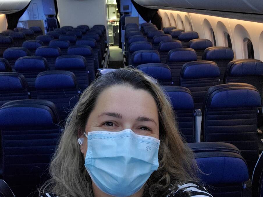 Claire Meeks on her United Airlines flight from San Francisco to Sydney. Picture: Supplied