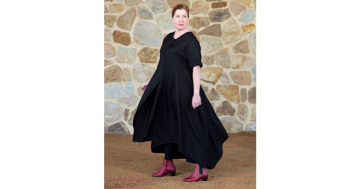 ACT Business Minister Tara Cheyne in a dress by Canberra designer Karen Lee at Regatta Point. Picture: Keegan Carroll