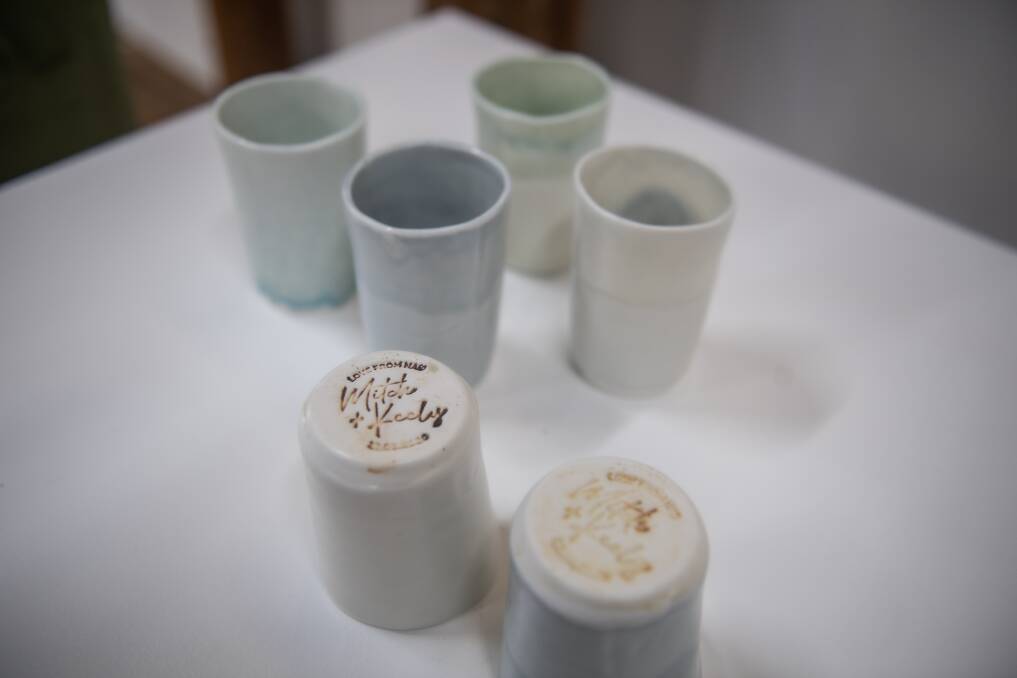 McIntyre made goblets for each of the 150 guests at her grandson's wedding. They are included in the exhibition to show how much family has influenced her work. Picture: Karleen Minney