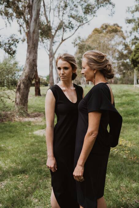 Mother and daughter models Nicola and Kate Cooper during the shoot in beautiful Canberra. Picture: Lauren Sutton